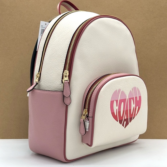 Coach Handbags - Coach Court Stripe Heart Motif Pebble Leather Chalk White Backpack NWT
